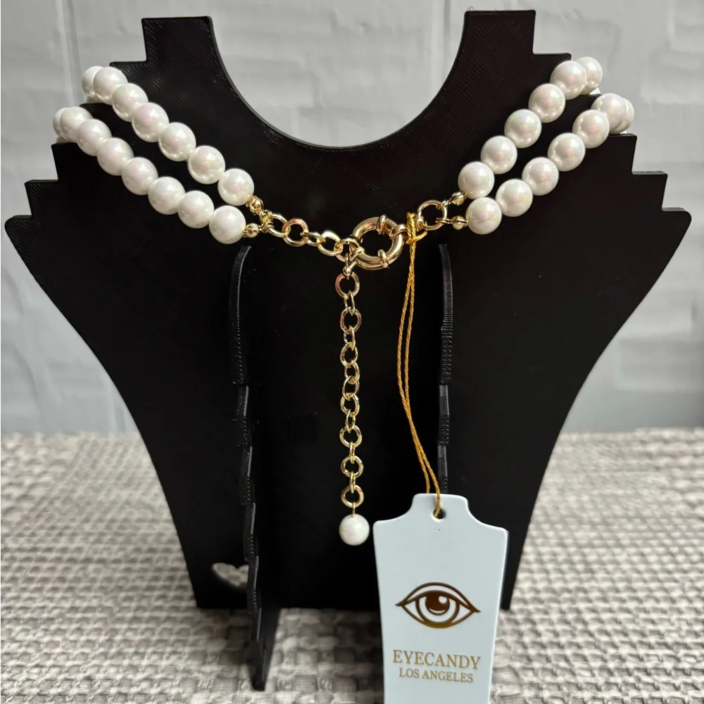 Eye Candy Mother of Pearl Rose Two Strand Statement Necklace - Picture 3 of 9
